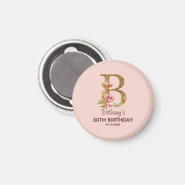 Custom Name Letter B Gold Blush Pink Roses Magnet (Front/Back)