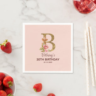 Custom Name Letter B Gold Blush Pink Roses Napkin