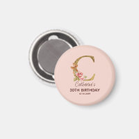 Custom Name Letter C Gold Blush Pink Roses