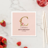 Custom Name Letter C Gold Blush Pink Roses