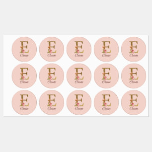 Custom Name Letter E Gold Foil Blush Pink Roses