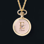 Custom Name Letter E Gold Foil Blush Pink Roses Watch<br><div class="desc">Custom Name Gold Foil Blush Pink Roses Letter E design features a charming floral monogram with radiant gold accents—perfect for soft feminine flair,  romantic occasions,  and personal name touches. Click 'Personalise' to add your name or someone special’s.</div>
