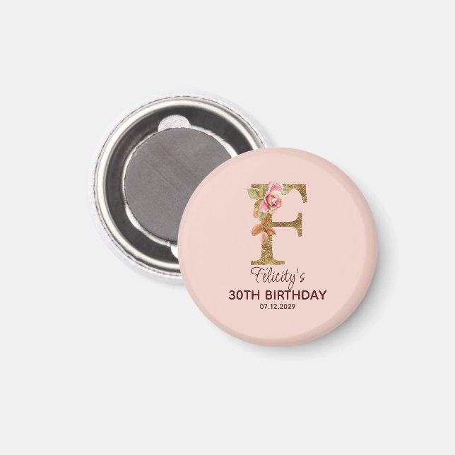 Custom Name Letter F Gold Blush Pink Roses Magnet (Front/Back)