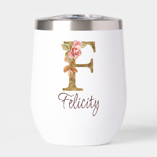 Custom Name Letter F Gold Foil Blush Pink Roses