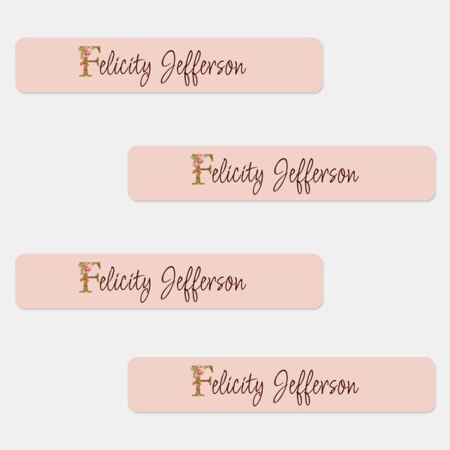 Custom Name Letter F Gold Foil Blush Pink Roses (Group)