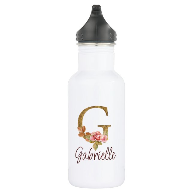 Custom Name Letter G Gold Foil Blush Pink Roses 532 Ml Water Bottle (Right)