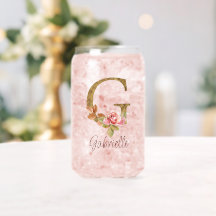 Custom Name Letter G Gold Foil Blush Pink Roses
