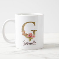 Custom Name Letter G Gold Foil Blush Pink Roses