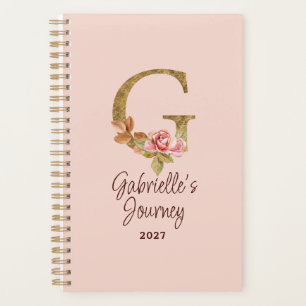 Custom Name Letter G Gold Foil Blush Pink Roses Planner