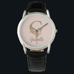 Custom Name Letter G Gold Foil Blush Pink Roses Watch<br><div class="desc">Custom Name Letter G Gold Foil Blush Pink Roses design blends timeless floral elegance with shimmering gold—perfect for romantic expressions,  soft feminine style,  personalised name keepsakes,  and customised party favours. Click 'Personalise' to add your name or a loved one’s.</div>