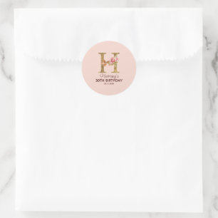 Custom Name Letter H Gold Blush Pink Roses Classic Round Sticker