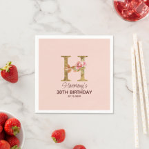 Custom Name Letter H Gold Blush Pink Roses