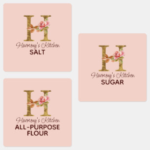 Custom Name Letter H Gold Blush Pink Roses Pantry