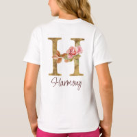 Custom Name Letter H Gold Foil Blush Pink Roses