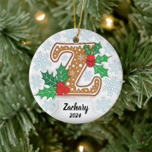 Custom Name Letter Z Monogram Christmas Ceramic Tree Decoration