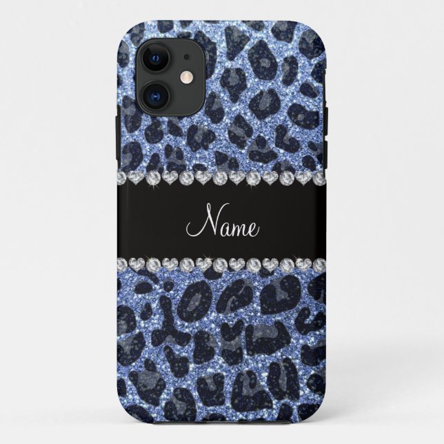 Custom name light blue glitter leopard print Case-Mate iPhone case (Back)