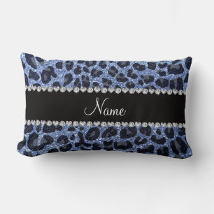 Custom name light blue glitter leopard print lumbar cushion