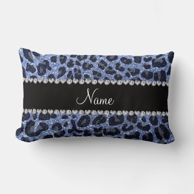 Custom name light blue glitter leopard print lumbar cushion (Front)