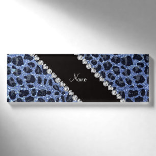 Custom name light blue glitter leopard print tag