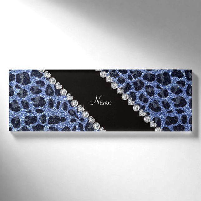 Custom name light blue glitter leopard print tag (Front)