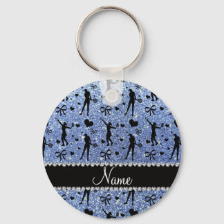 Custom name light blue glitter tennis hearts bows key ring