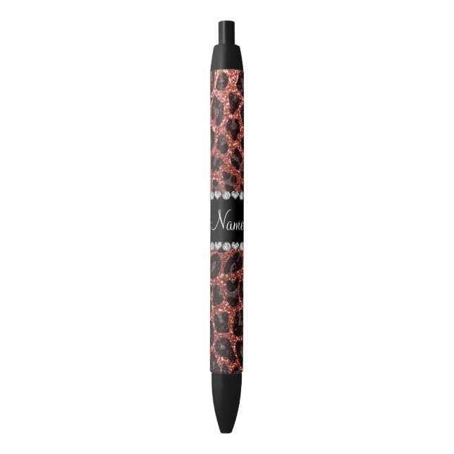 Custom name light orange glitter leopard print black ink pen (Front Vertical)