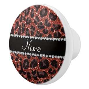 Custom name light orange glitter leopard print ceramic knob