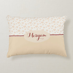Custom Name Light Peach Hearts Pattern Baby Girl Decorative Cushion