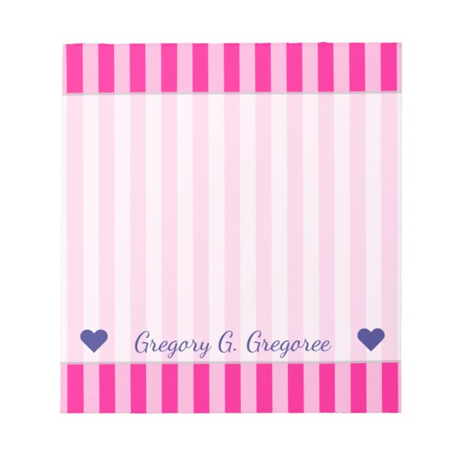 Custom Name + Light Pink & Deep Pink Stripes Notepad (Front)