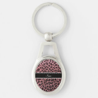 Custom name light pink glitter leopard print key ring