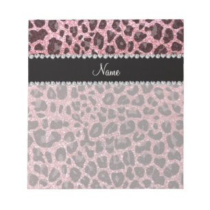 Custom name light pink glitter leopard print notepad