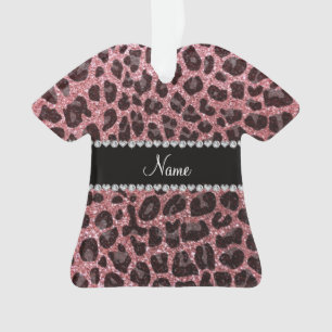 Custom name light pink glitter leopard print ornament