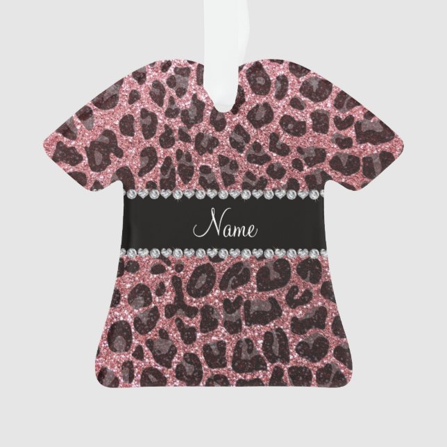 Custom name light pink glitter leopard print ornament (Front)
