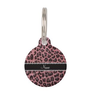 Custom name light pink glitter leopard print pet tag