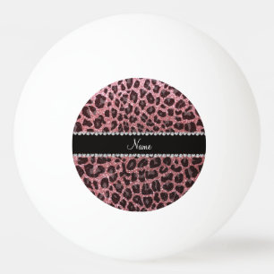 Custom name light pink glitter leopard print ping pong ball
