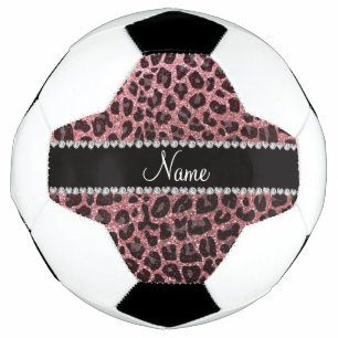 Custom name light pink glitter leopard print soccer ball