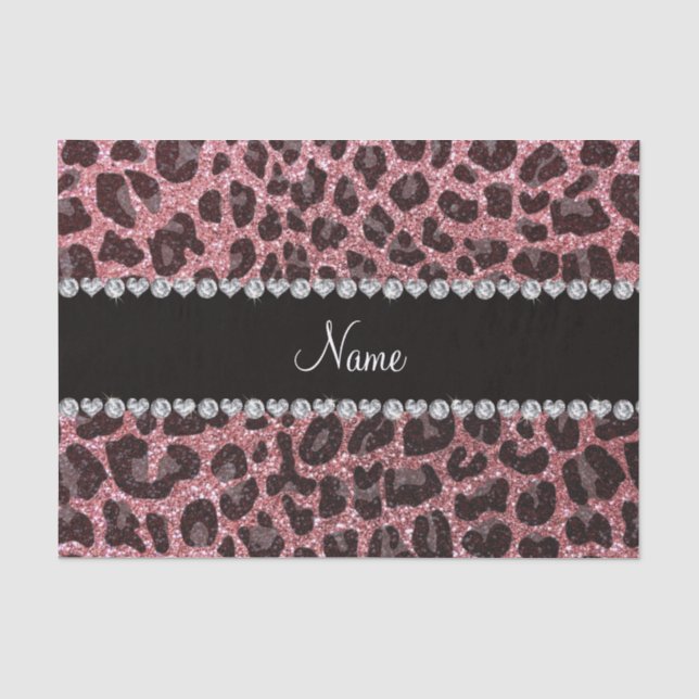 Custom name light pink glitter leopard print tissue paper (Front)