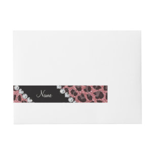 Custom name light pink glitter leopard print wraparound address label