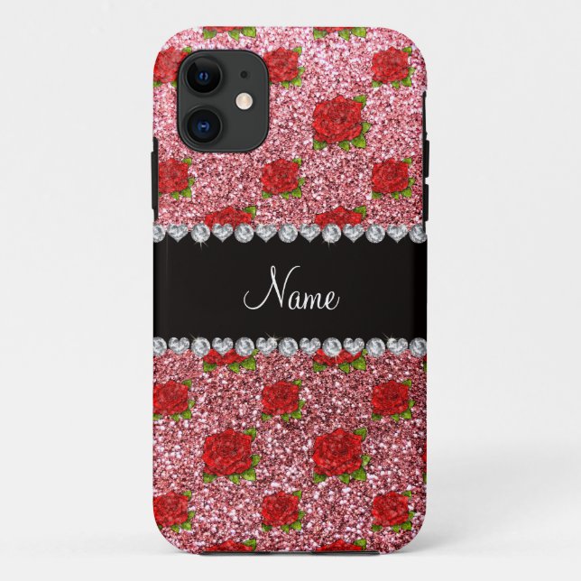 Custom name light pink glitter roses Case-Mate iPhone case (Back)