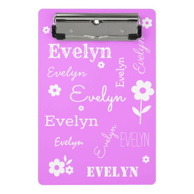 Custom Name Light Purple and White Mini Clipboard (Front)