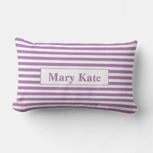 Custom Name Light Purple/White Stripes Lumbar Cushion