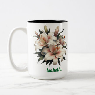Custom name, lilies Two-Tone coffee Mug, 15 oz Two-Tone Coffee Mug