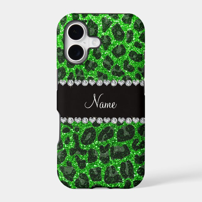 Custom name lime green glitter leopard print (Back)