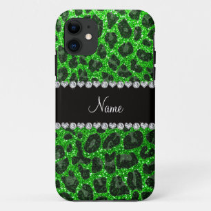 Custom name lime green glitter leopard print Case-Mate iPhone case