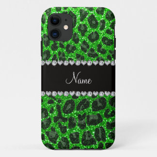 Custom name lime green glitter leopard print Case-Mate iPhone case