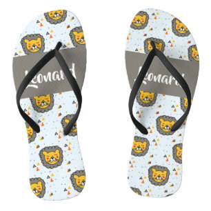 Custom name lion head on blue jandals