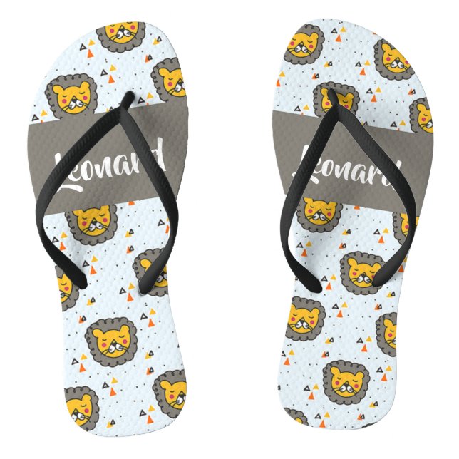 Custom name lion head on blue jandals (Footbed)