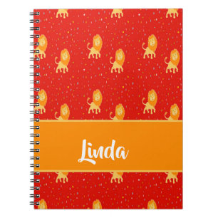 Custom name lions on red notebook