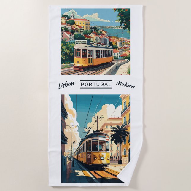 Custom Name Lisbon Portugal Beach Towel (Front)