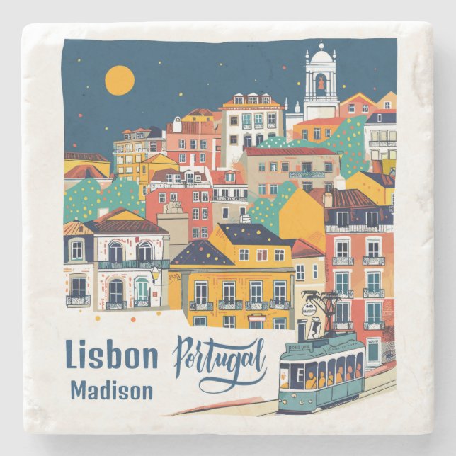 Custom Name Lisbon Portugal Stone Coaster (Front)